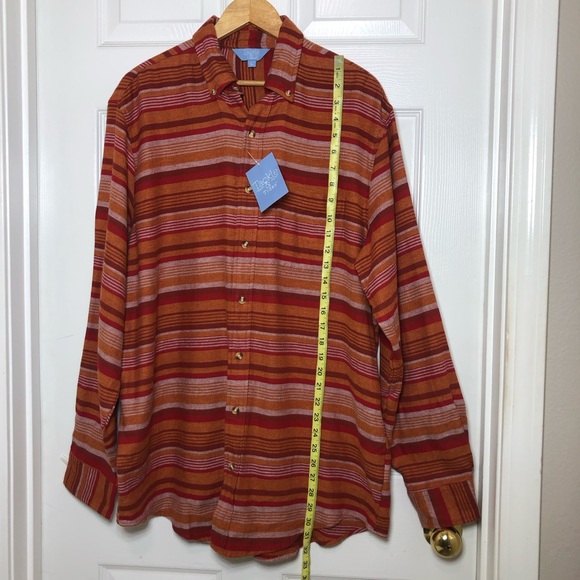 Tackle & Tides Cotton Orange Red Stripes Long Sleeve Mens Button Down Shirt L - Picture 12 of 14